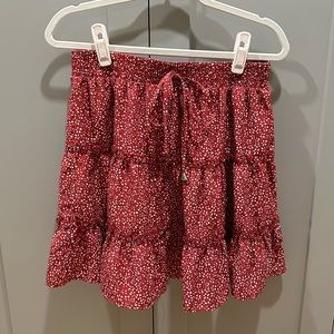 Red Flowy Drawstring Skirt